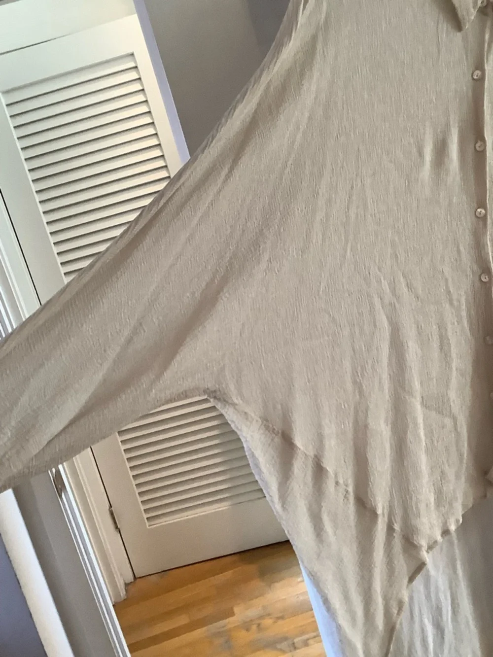 The Fisher Project Cream Button-Front High-Low Blouse. - Picture 4 of 5